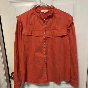 Mazik Women's Orange  Button-Down Shirt with ruffle details